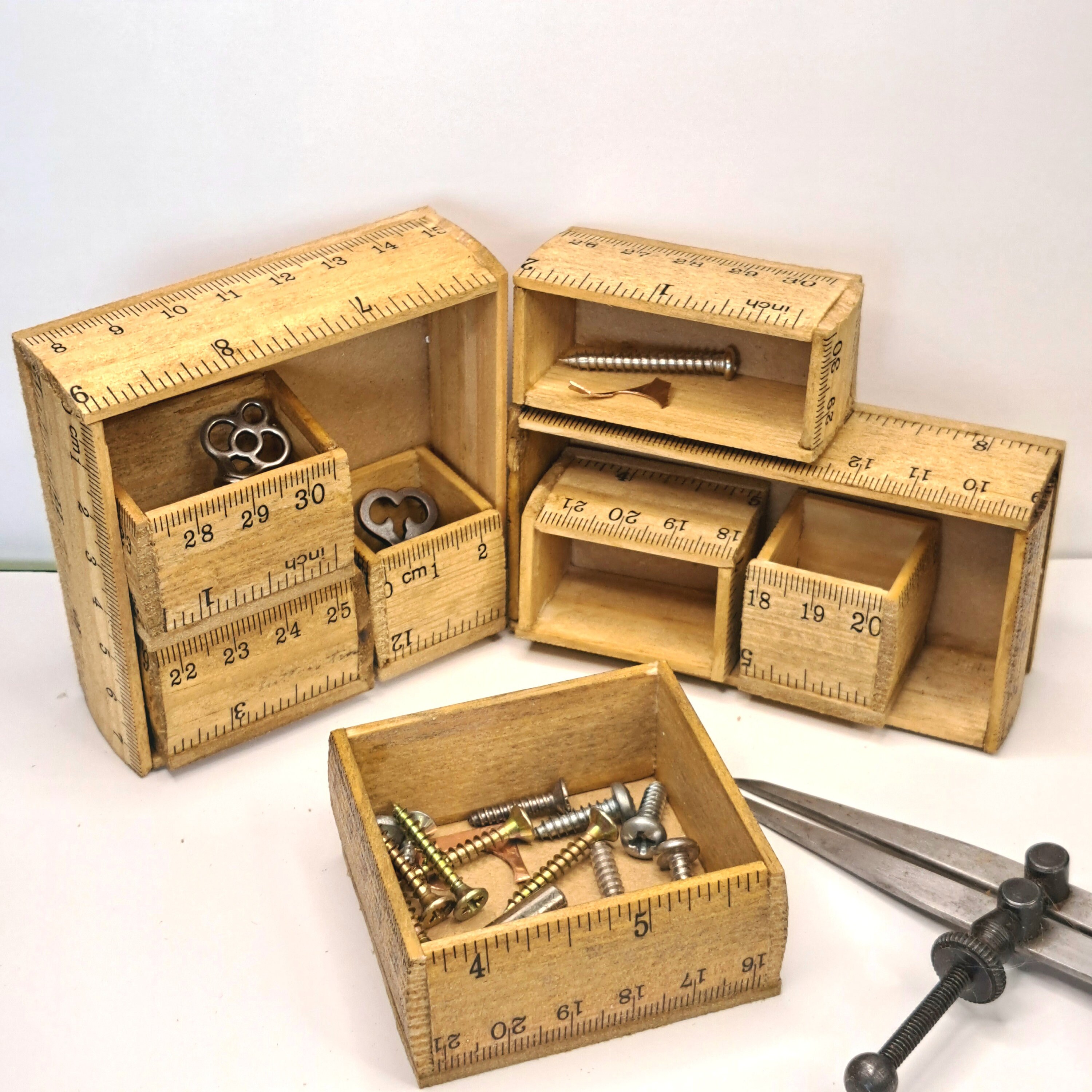 Miniature Wooden School Ruler Boxes, Cute Sets of Boxes, Wooden ...