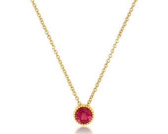 18k Gold Tourmaline Necklace, Pink Tourmaline Pendant