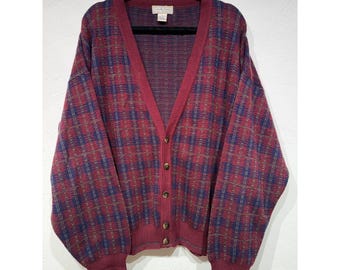 Vintage Murano Plaid 90s Cardigan Sweater Mens Size XL