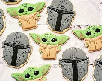 Baby Yoda and Mandalorian Cookies
