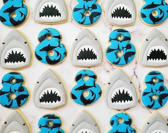 Shark Decorated Cookies: Custom Birthday Number, Ocean Party