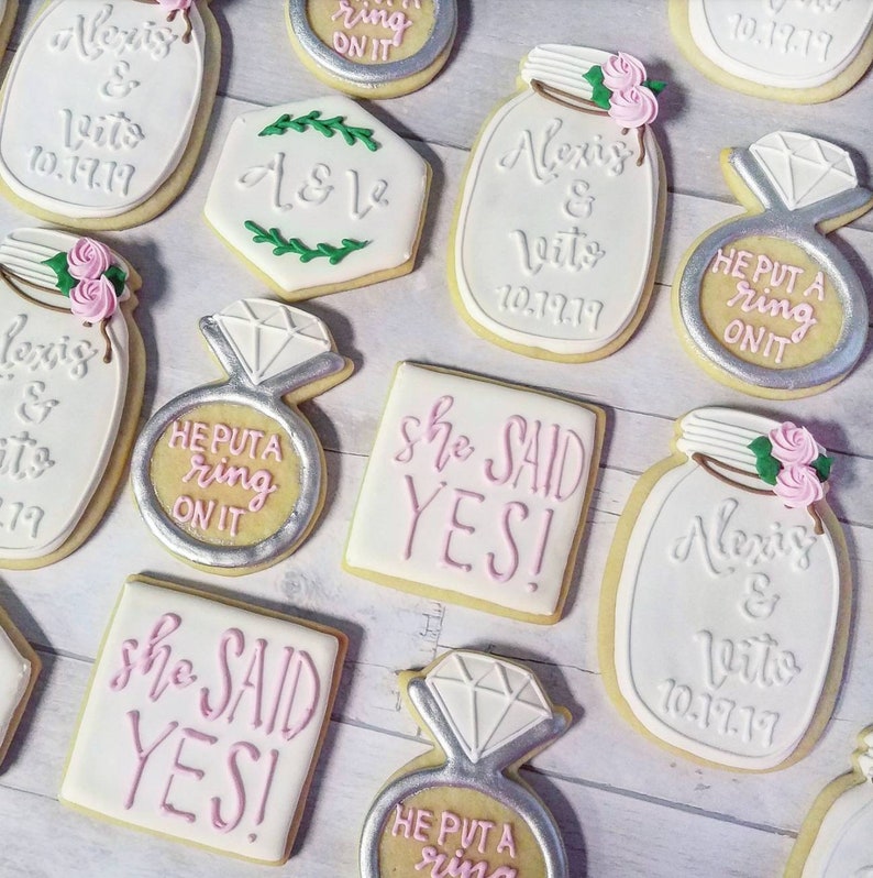 Engagement Cookies Bridal Cookies Etsy