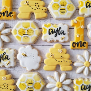 Bee cookies, birthday cookies, bee hive cookies