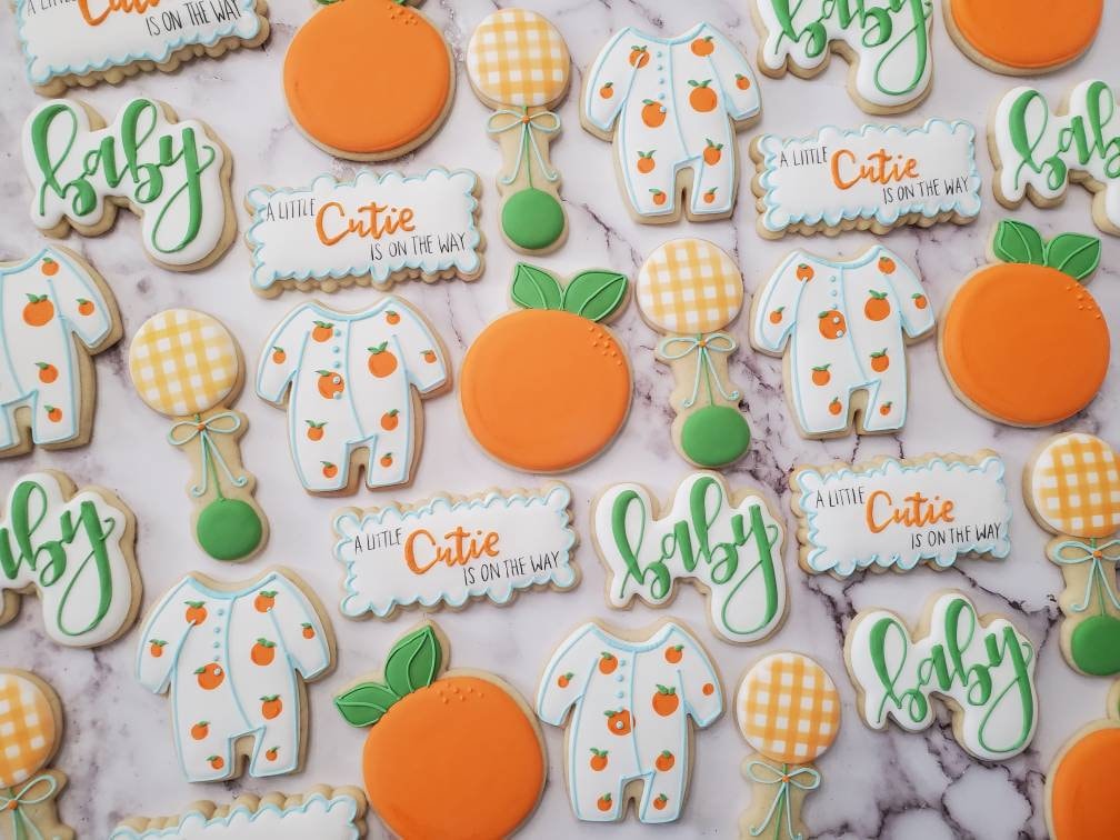 Baby Shower Cookies Tangerine A Little Cutie is on the Way Etsy