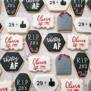 RIP 20s 30th Birthday Cookies: Custom Name, 12 Count