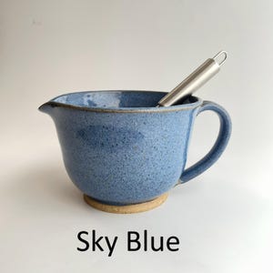 Tigela de cerâmica artesanal para massa com batedor, tigela para misturar na cozinha Sky Blue