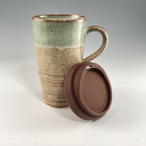 Large Travel Mug with Silicone Snap Lid, Handcrafted Travel Mug, Coffee Travel Mug, Tea Travel Mug, Custom Commuter Mug Seafoam Green