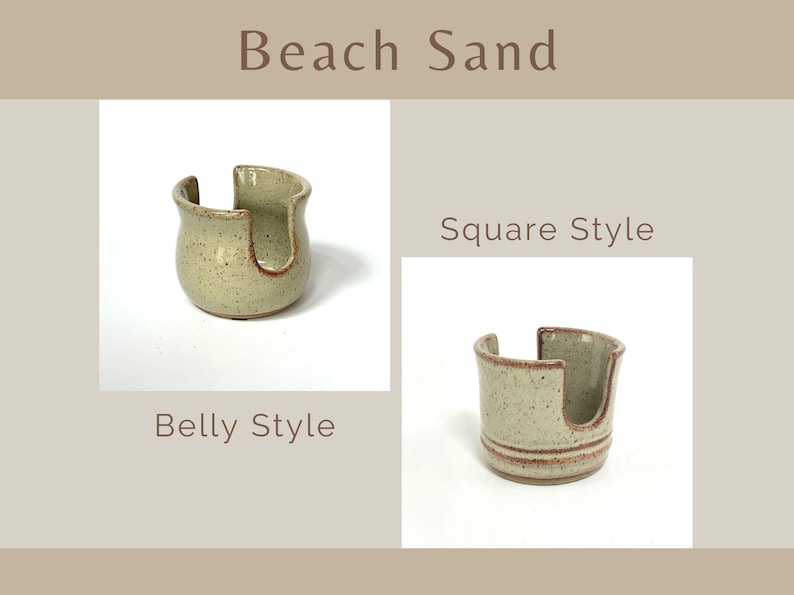 Showing both Belly and Square style Cup Dispensers / Sponge Holders in the color Beach Sand