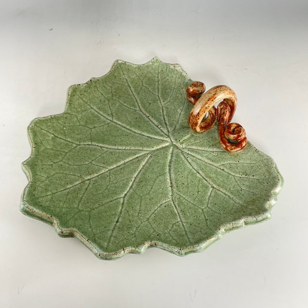 Decorative Pottery Platter, Pottery Serving Tray, Pottery Platter with Leaf Design, Ceramic Tray, Forest Leaf Shaped Platter