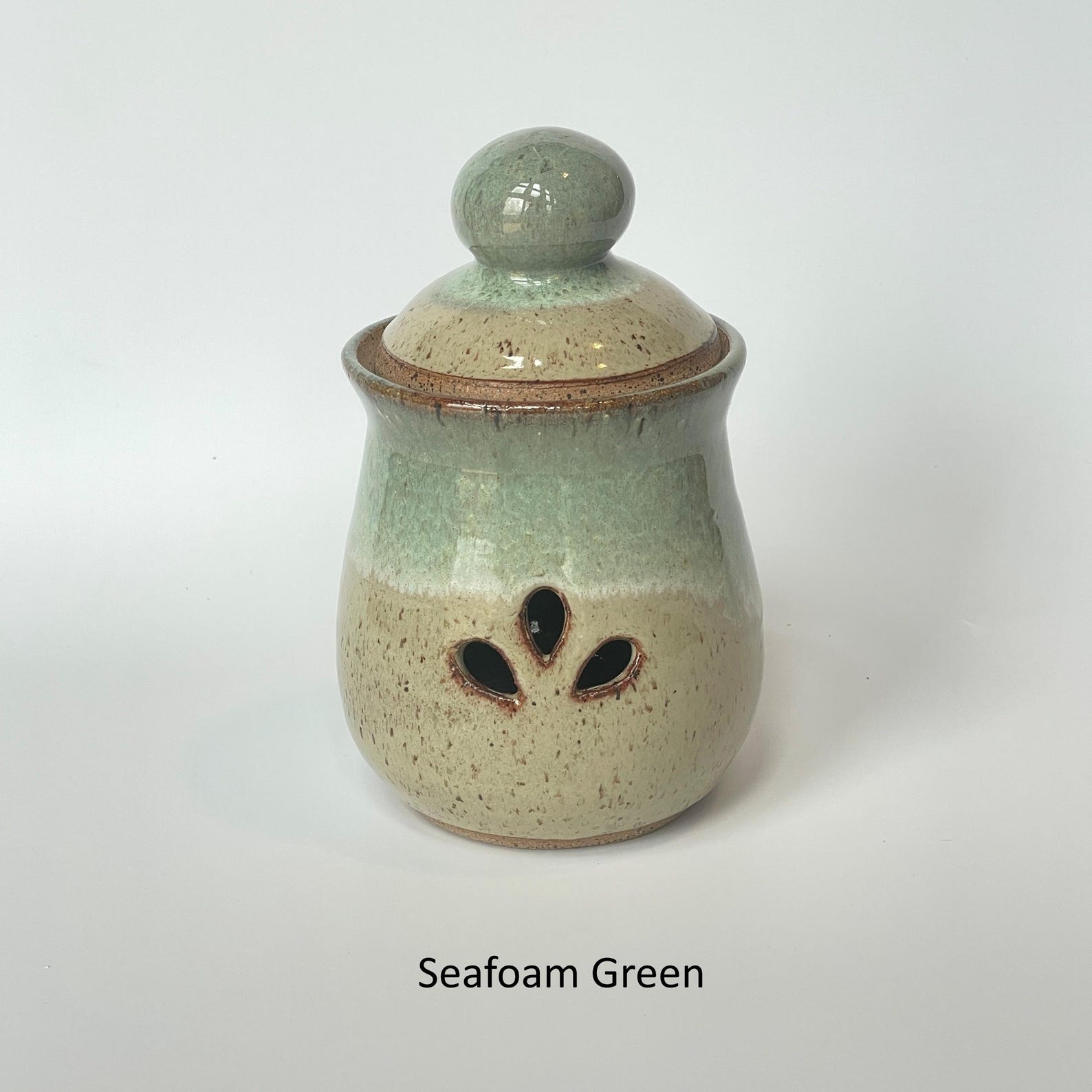 Seafoam Green Ceramic Garlic Keeper with Vent Holes, Handmade Kitchen Storage, Pottery Storage Jar