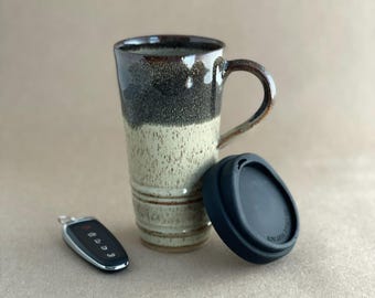 Travel Mug with Silicone Snap Lid, Handcrafted Commuter Mug