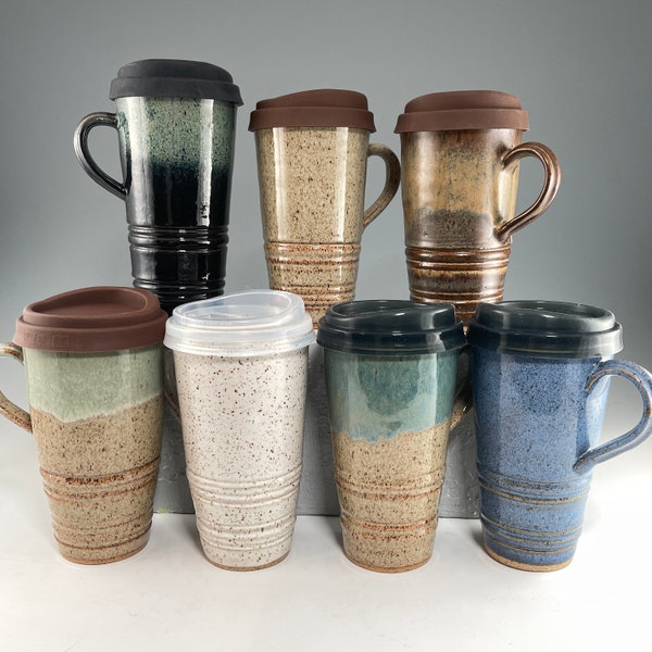 Large Travel Mug with Silicone Snap Lid, Handcrafted Travel Mug, Coffee Travel Mug, Tea Travel Mug, Custom Commuter Mug