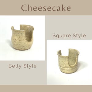 Cheesecake Sponge Holders in Belly Style (on left) and Square Style (on right) showing similarities and differences of the two styles.