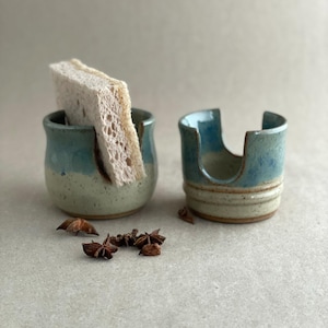 Ceramic Sponge Holder in Belly or Square Style, Handmade Stoneware Sink Organizer