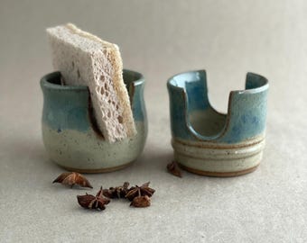 Porte-éponge en céramique de style ventre ou carré, organisateur d'évier en grès fait main