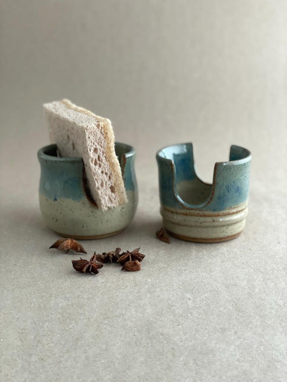 Ceramic Sponge Holder in Belly or Square Style, Handmade Stoneware Sink Organizer
