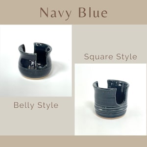 Showing both Belly and Square style Cup Dispensers / Sponge Holders in the color Navy Blue