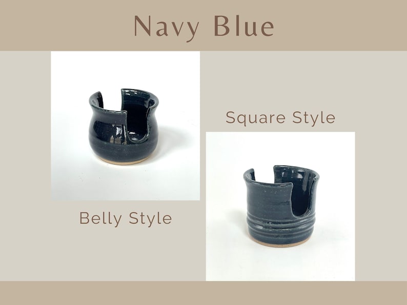 Showing both Belly and Square style Cup Dispensers / Sponge Holders in the color Navy Blue