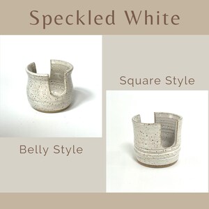 Showing both Belly and Square style Cup Dispensers / Sponge Holders in the color Speckled White