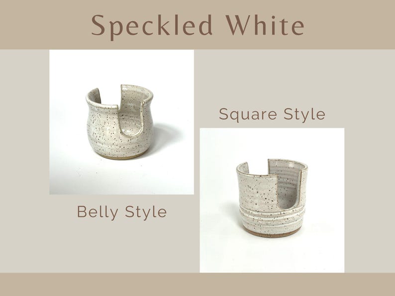 Showing both Belly and Square style Cup Dispensers / Sponge Holders in the color Speckled White