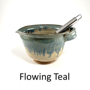 Tigela de cerâmica artesanal para massa com batedor, tigela para misturar na cozinha Flowing Teal