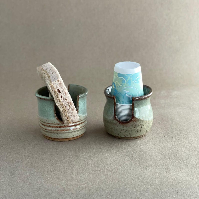 Ceramic Paper Cup Dispenser, Belly and Square Style, Handmade Stoneware Bathroom or Kitchen Organizer image 4