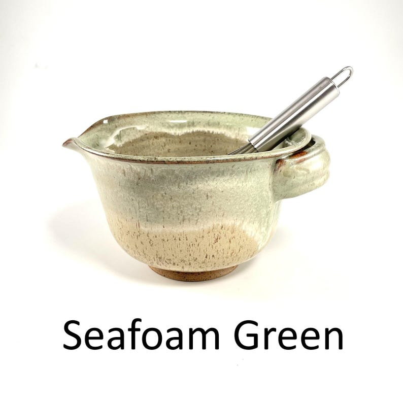 Tigela de cerâmica artesanal para massa com batedor, tigela para misturar na cozinha Seafoam Green