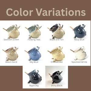 Color variations with ten different Salt Pigs all labeled with their color including Seafoam Green, Flowing Teal, Black and Tan, Navy Blue, Beach Sand, Sky Blue, Cheesecake, Speckled White, Night Sky, and Shiny Black.
