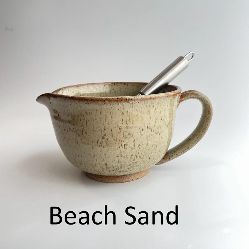 Tigela de cerâmica artesanal para massa com batedor, tigela para misturar na cozinha Beach Sand