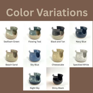 Color variations with ten different Sponge Holders all labeled with their color including Seafoam Green, Flowing Teal, Black and Tan, Navy Blue, Beach Sand, Sky Blue, Cheesecake, Speckled White, Night Sky, and Shiny Black.