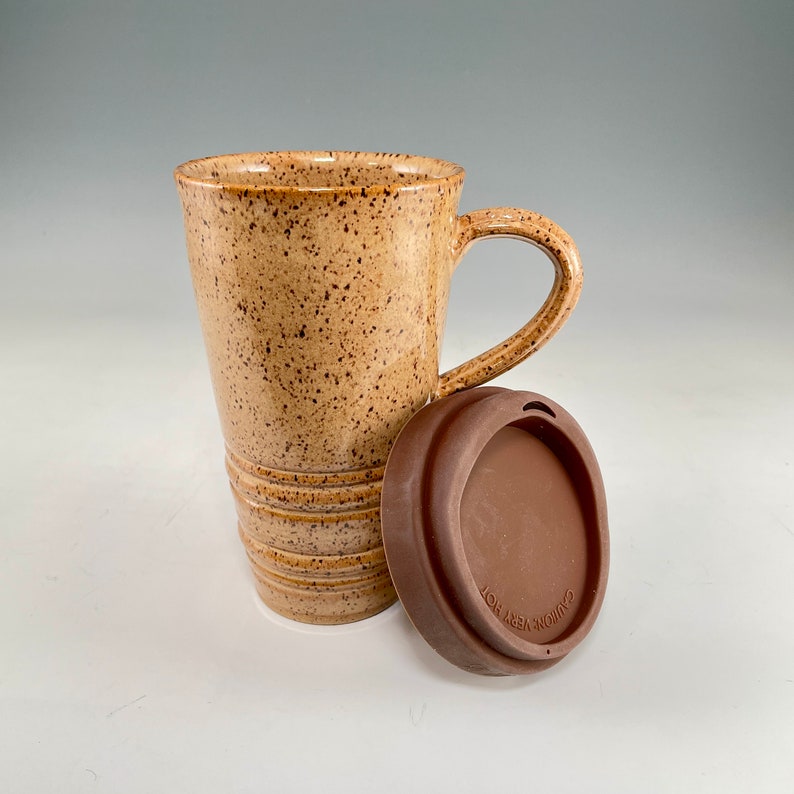 Large Travel Mug with Silicone Snap Lid, Handcrafted Travel Mug, Coffee Travel Mug, Tea Travel Mug, Custom Commuter Mug Brown Sugar