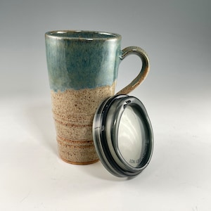 Large Travel Mug with Silicone Snap Lid, Handcrafted Travel Mug, Coffee Travel Mug, Tea Travel Mug, Custom Commuter Mug Flowing Teal