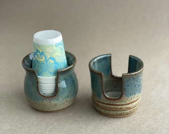 Distributeur de gobelets en papier céramique, style ventre et carré, organisateur de salle de bain ou de cuisine en grès fait main