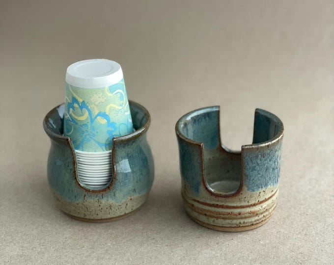 Ceramic Paper Cup Dispenser, Belly and Square Style, Handmade Stoneware Bathroom or Kitchen Organizer