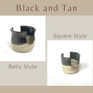 Black and Tan Sponge Holders in Belly Style (on left) and Square Style (on right) showing similarities and differences of the two styles.