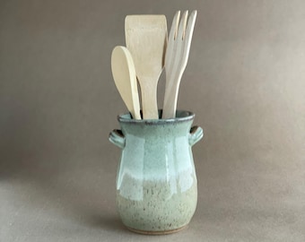 Pottery Utensil Holder, Ceramic Kitchen Organizer, Wheel Thrown Utensil Crock
