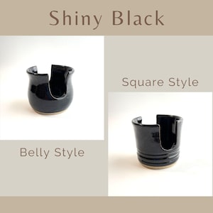 Showing both Belly and Square style Cup Dispensers / Sponge Holders in the color Shiny Black