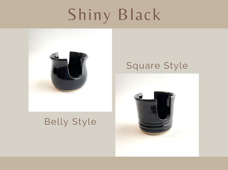 Showing both Belly and Square style Cup Dispensers / Sponge Holders in the color Shiny Black