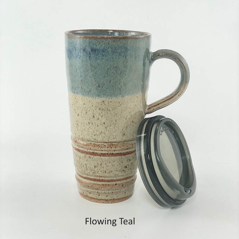 A Flowing Teal Travel Mug with Lid