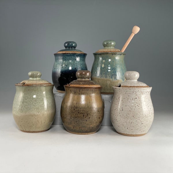 Honigglas, Honigtopf aus Keramik, Honigglas mit Löffelstiel