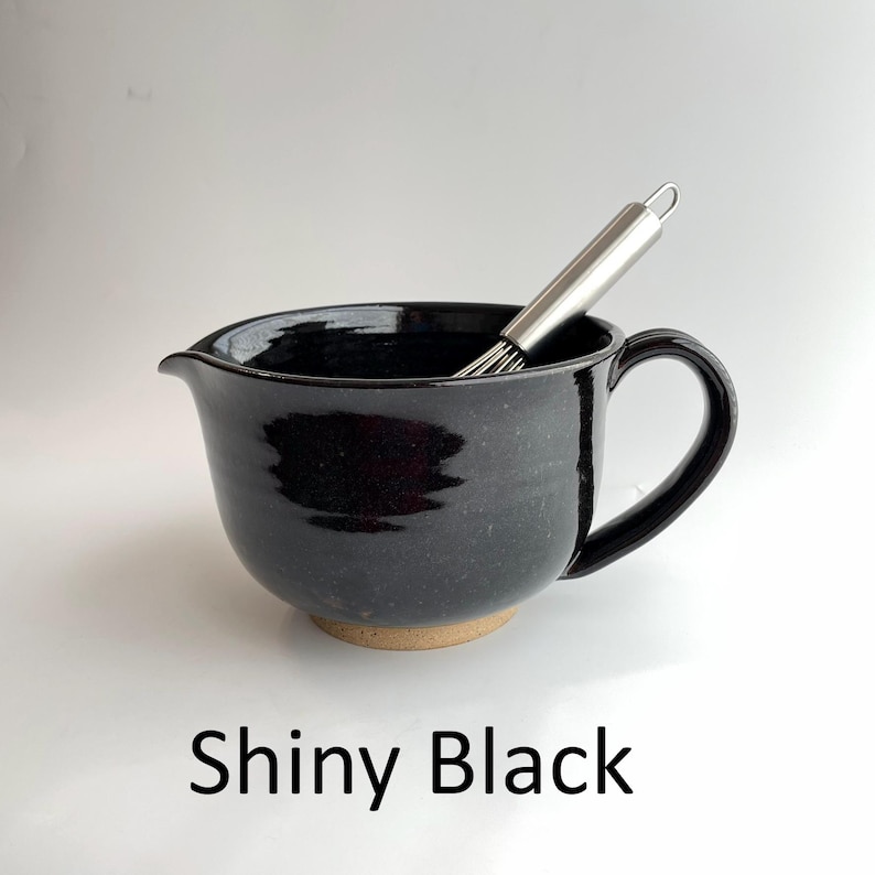 Tigela de cerâmica artesanal para massa com batedor, tigela para misturar na cozinha Shiny Black