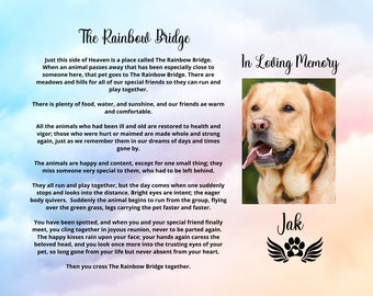 Rainbow Bridge Pet Memorial, Pet Sympathy Gift, Rainbow Bridge Poem, Dog Memorial, Cat Memorial, Gift for Loss of Dog, Loss of Cat