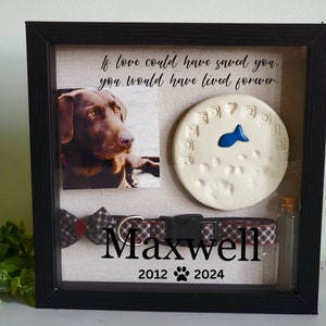 Pet Memorial Shadowbox for pawprint, Pet memorial gift, Dog shadow box , Cat Memorial frame, dog collar,  pet memory box, paw print holder