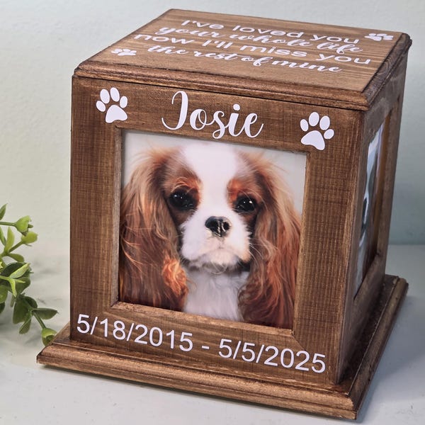 Pet Urn for ashes, Pet urn for DOGS, pet urn for Cats with photo, small Dog urn, custom wood pet urn personalized