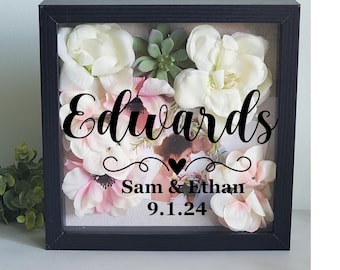 Wedding shadowbox,  wedding gift shadowbox keepsake,  wedding flower keepsake