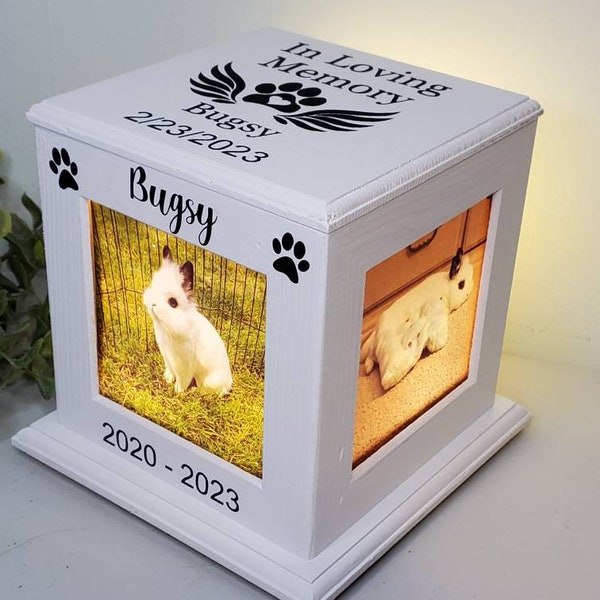 Pet Urn with photos, urn for rabbit, rabbit Memorial Box, rabbit urn with picture,  Guinea pig urn, Memorial for rabbit
