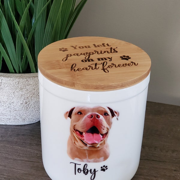 Ceramic Pet Urn memorial , personalized pet urn for dogs, pet memorial urn, custom Dog Urn for Ashes, Pet Memorial engraved urn with photo