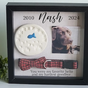 Pet Memorial Shadowbox for pawprint, Pet memorial gift, Dog shadow box , Cat Memorial frame, dog collar,  pet memory box, paw print holder