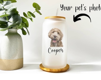 Retrato de mascota personalizado Beer Can Glass, Dog Glass, Dog Cup, Cat beer glass, Pet glass, Dog portrait glass, gift for pet mom, gift for dog mom