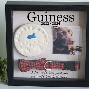 Pet Memorial Shadowbox for pawprint, Pet memorial gift, Dog shadow box , Cat Memorial frame, dog collar,  pet memory box, paw print holder